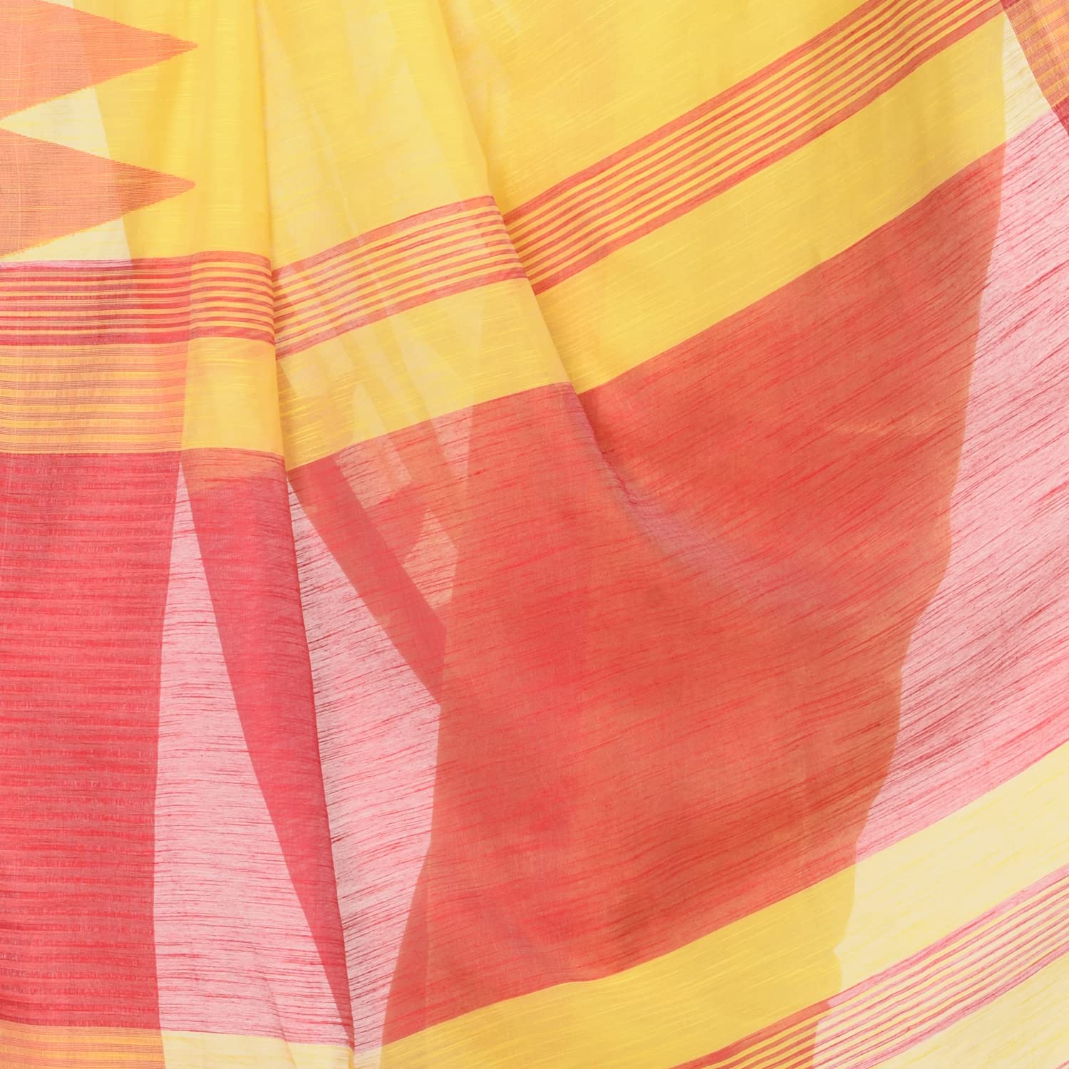 Desh Bidesh Women's Traditional Bengali Handloom Tant Pure Cotton Saree Khadi Temple Par Desigined With Blouse Piece | Swadesiicart