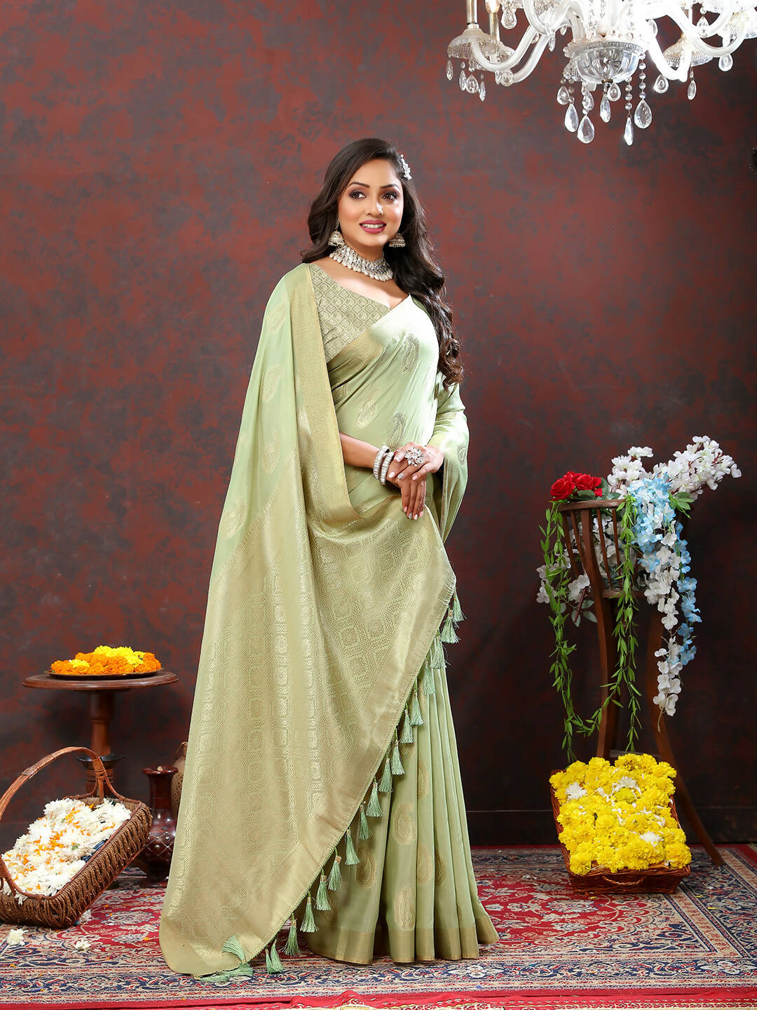 Lorenvalley Fashion Seagreen Cotton Woven Design with Zari Weaving Design Saree - Swadesiicart