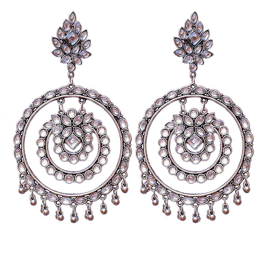 Silver-Plated Alloy Kundan Studded Silver Round Earrings - The Pari - The Pari - Dinesh Associates