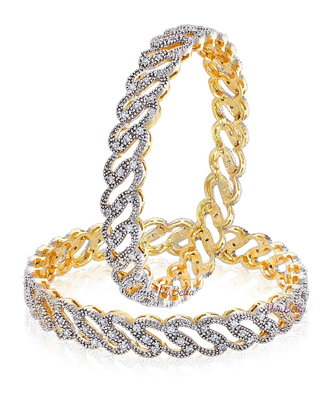 Gold-Polished Alloy Chand Tara American Diamond Studded Bangle Set - The Pari - Swadesiicart