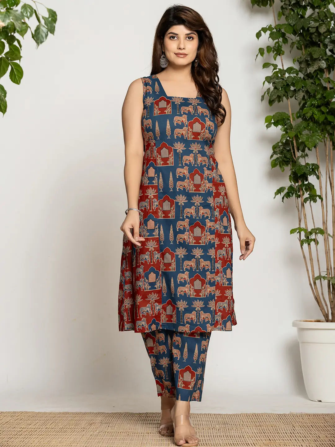 Yufta Cotton A-Line Sleeveless Co-Ord Set - Swadesiicart