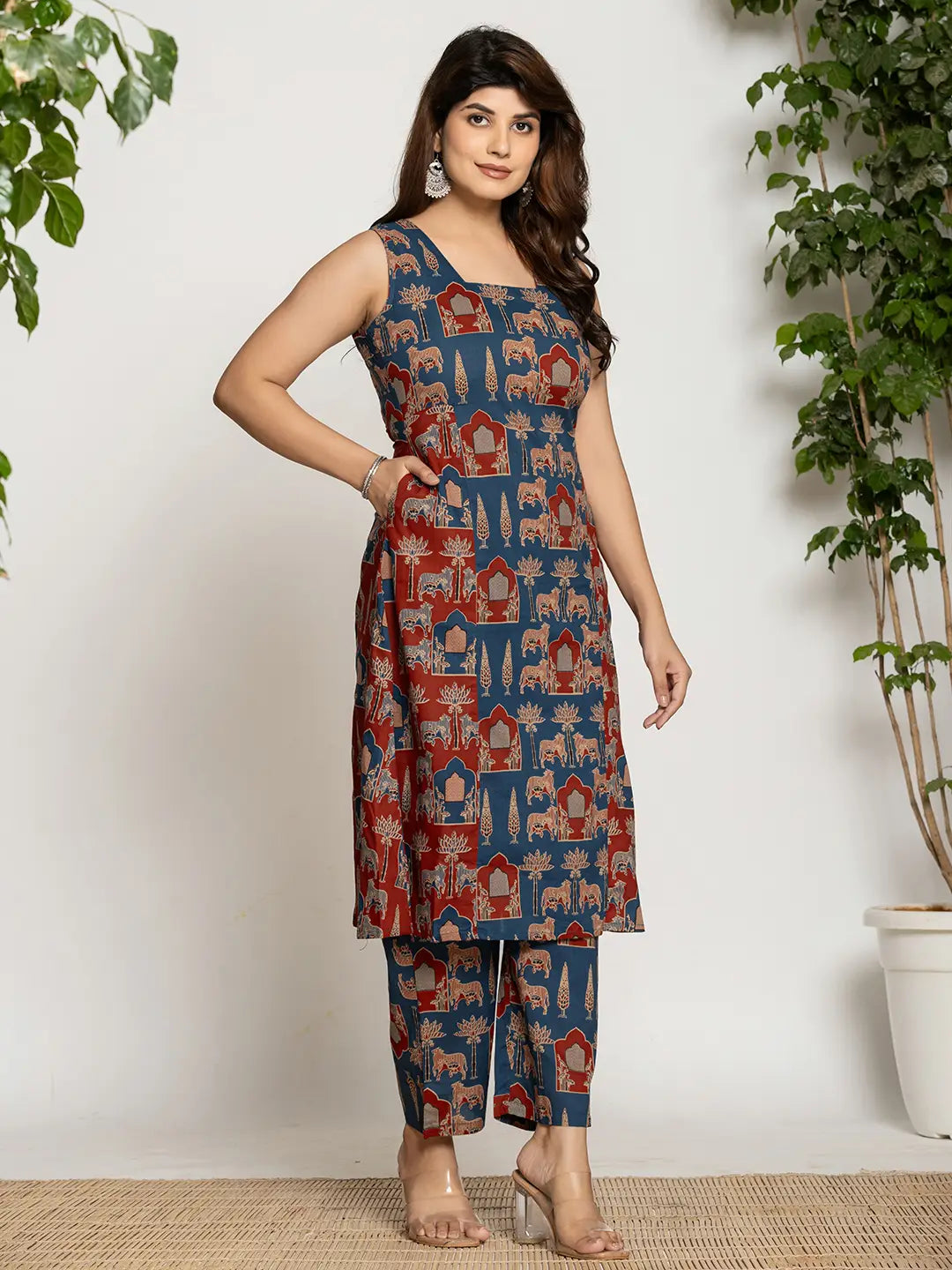 Yufta Cotton A-Line Sleeveless Co-Ord Set - Swadesiicart