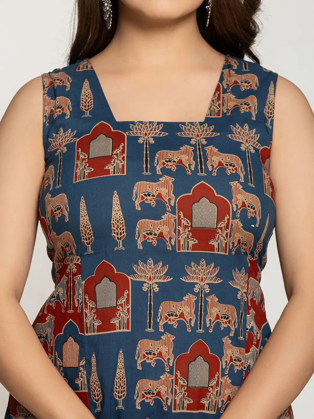 Yufta Cotton A-Line Sleeveless Co-Ord Set - Swadesiicart