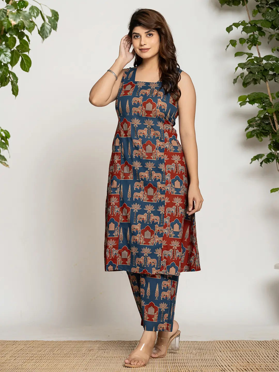 Yufta Cotton A-Line Sleeveless Co-Ord Set - Swadesiicart