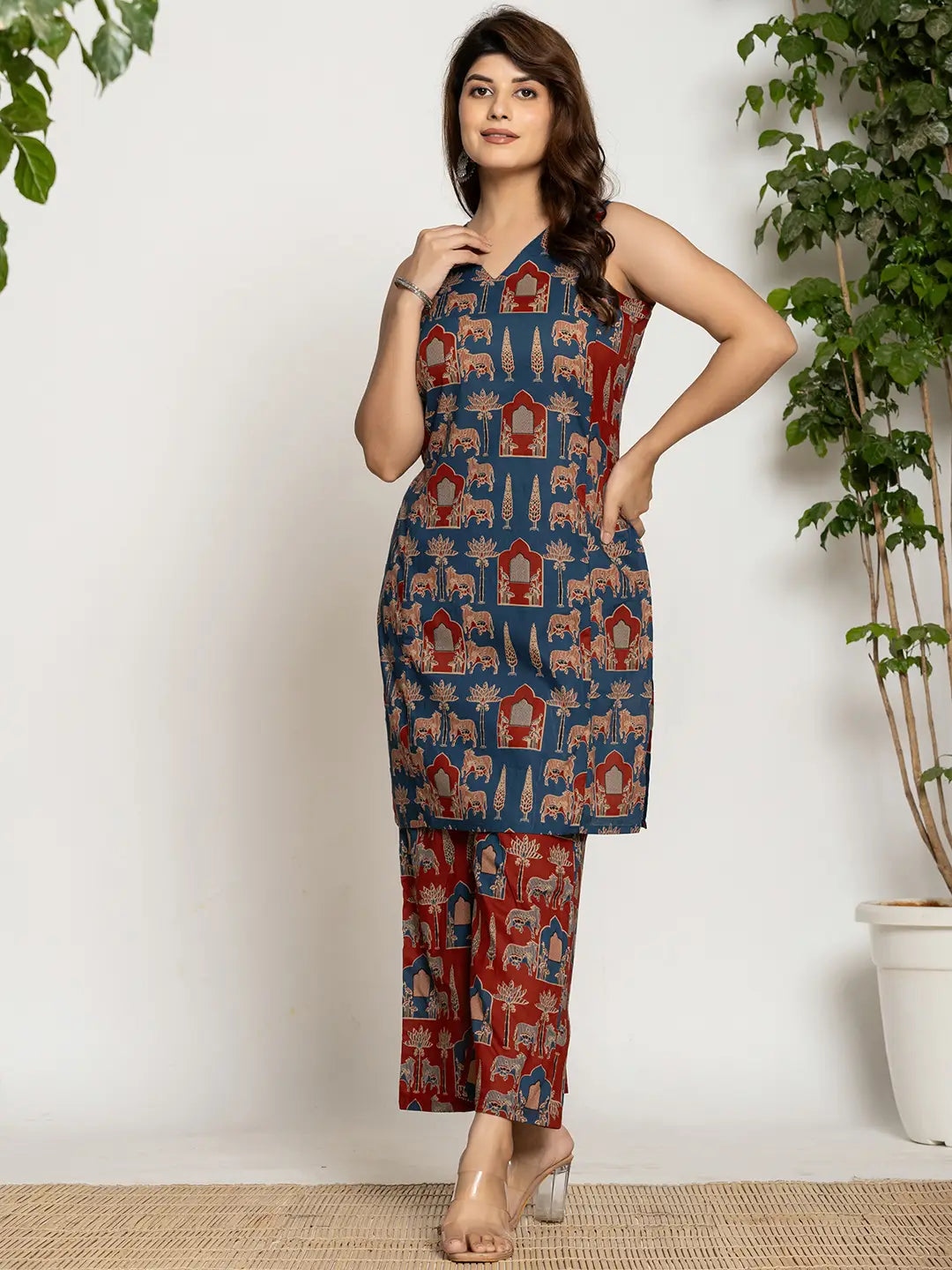 Yufta Cotton Sleeveless Co-Ord Set - Swadesiicart
