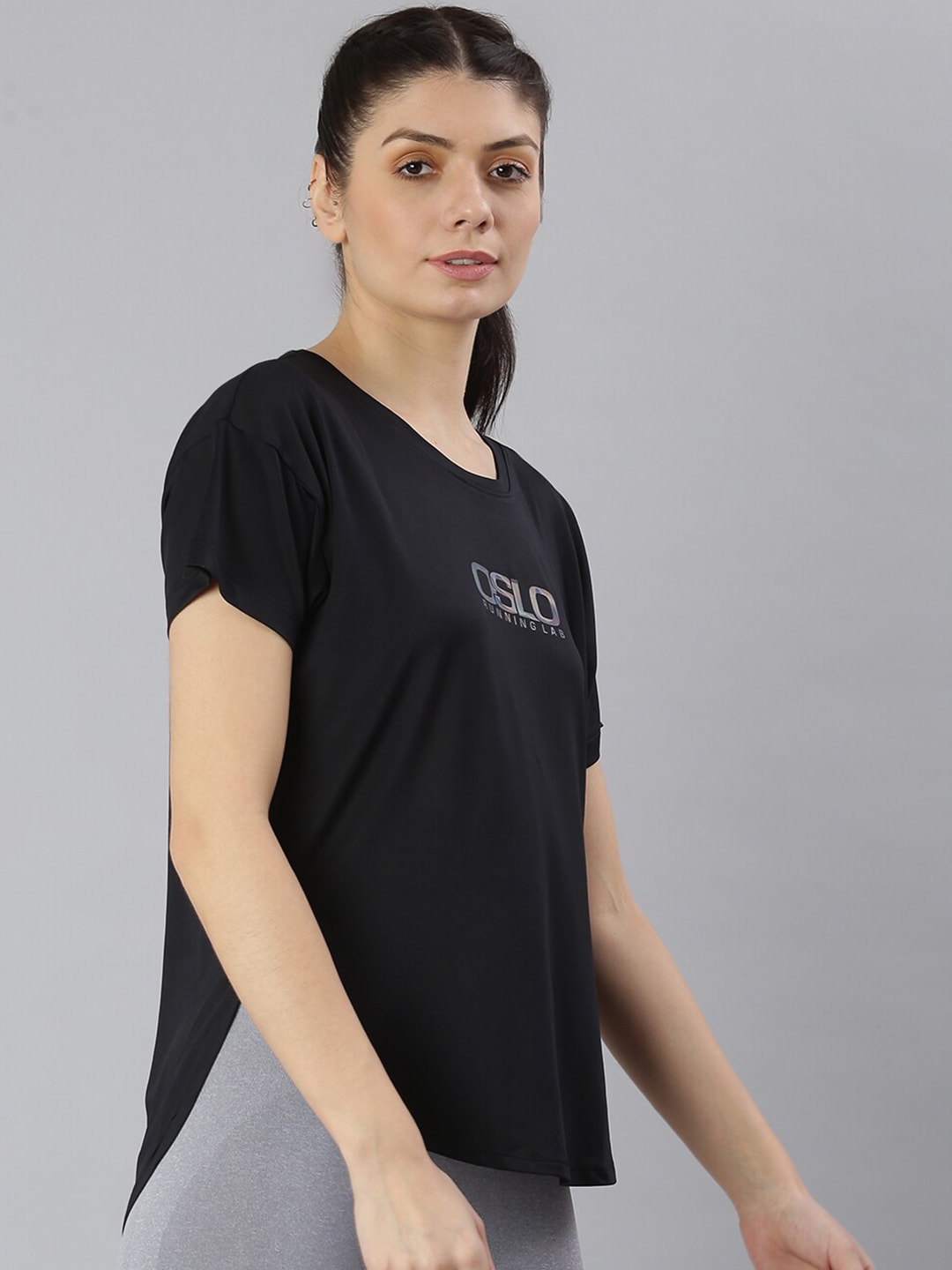 MKH Women Black Typography Extended Sleeves Dri-FIT Sports T-shirt - Swadesiicart