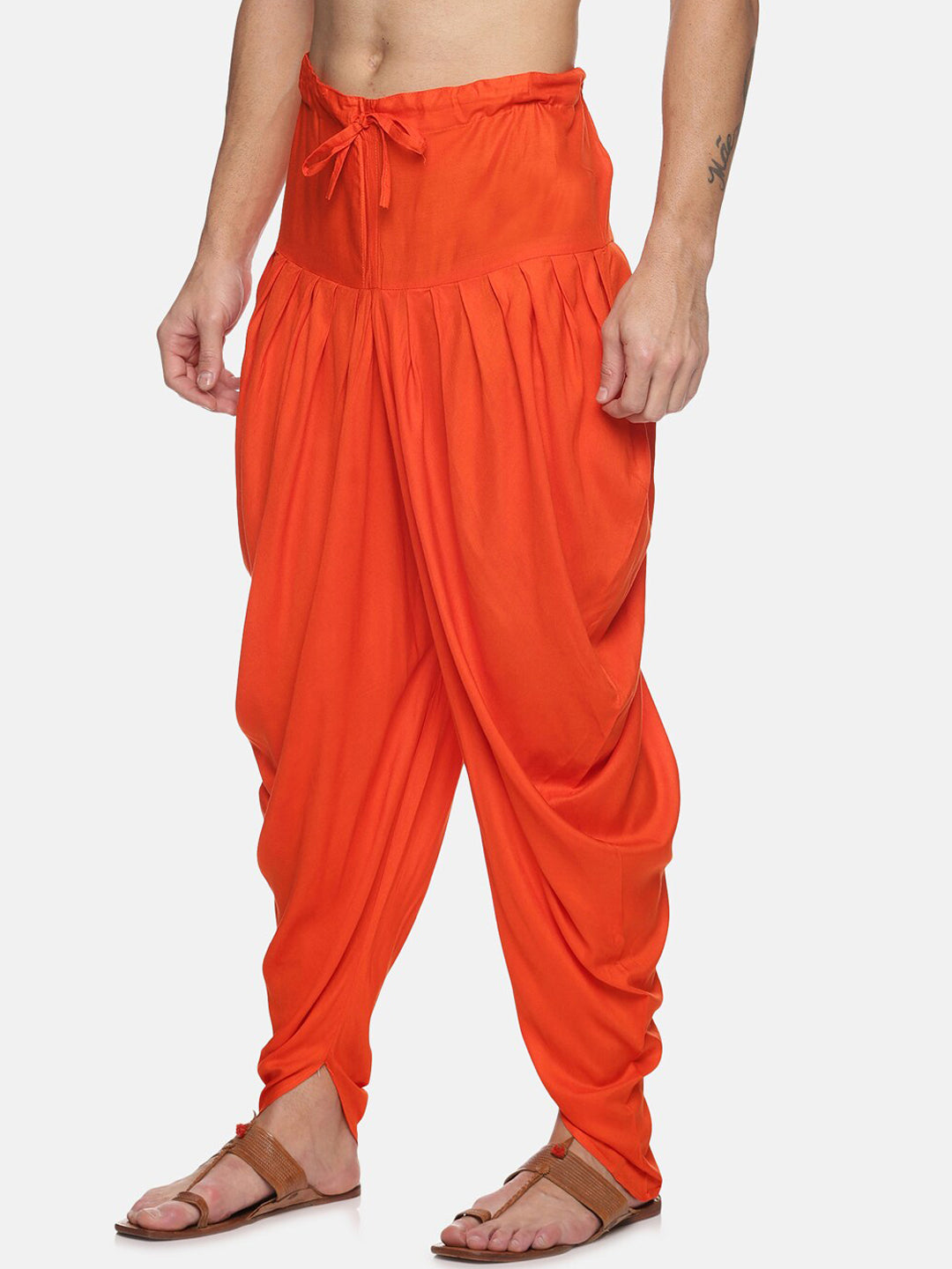 Sethukrishna Men Orange Solid Dhoti Pants | Swadesiicart