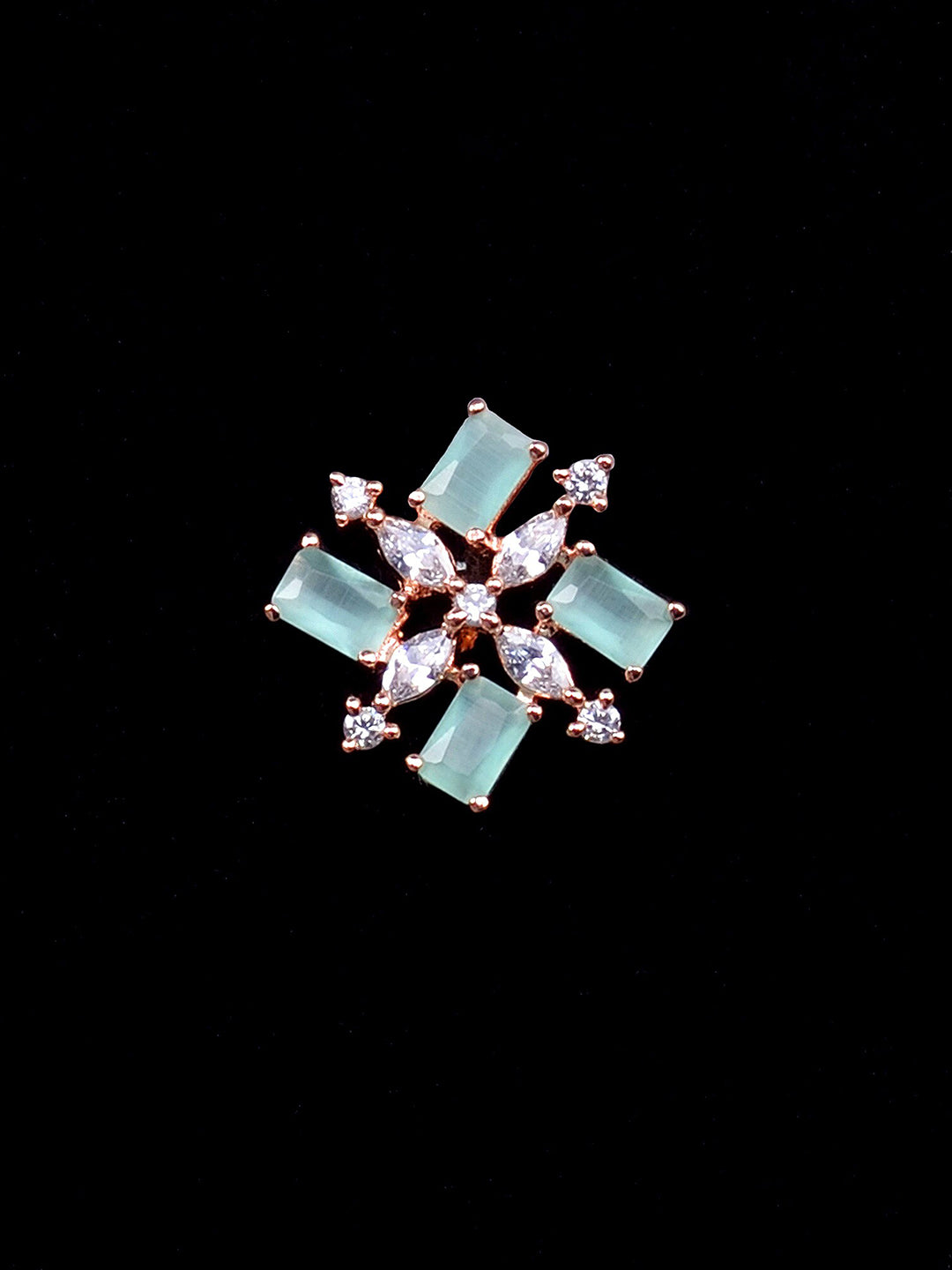 Saraf RS Jewellery Sea Green & Rose Gold-Polished American Diamond Studded Jewellery Set - Swadesiicart