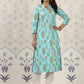 Ode by House of Pataudi Floral Printed Mandarin Collar Pure Cotton Kurta - Swadesiicart