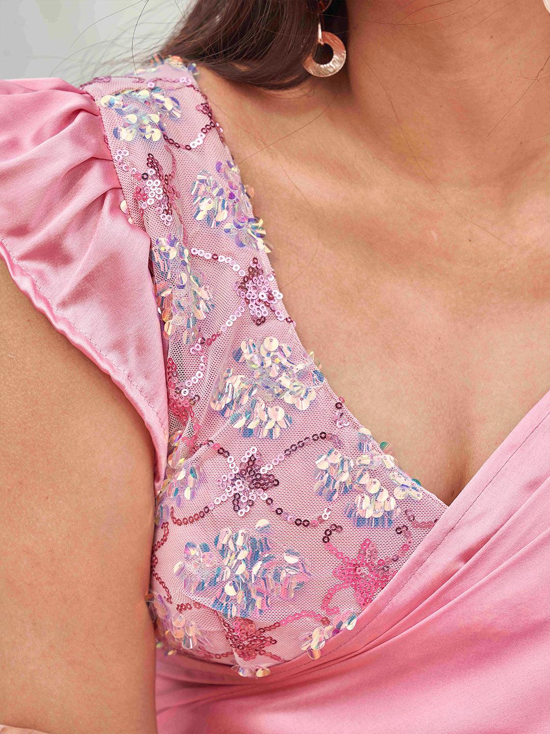 Tikhi Imli Sequinned Satin Ready to Wear Saree | Swadesiicart