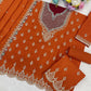 Anaita Orange Chinon Suit With Embroidered Sequins & Mirror Work