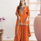 Anaita Orange Chinon Suit With Embroidered Sequins & Mirror Work