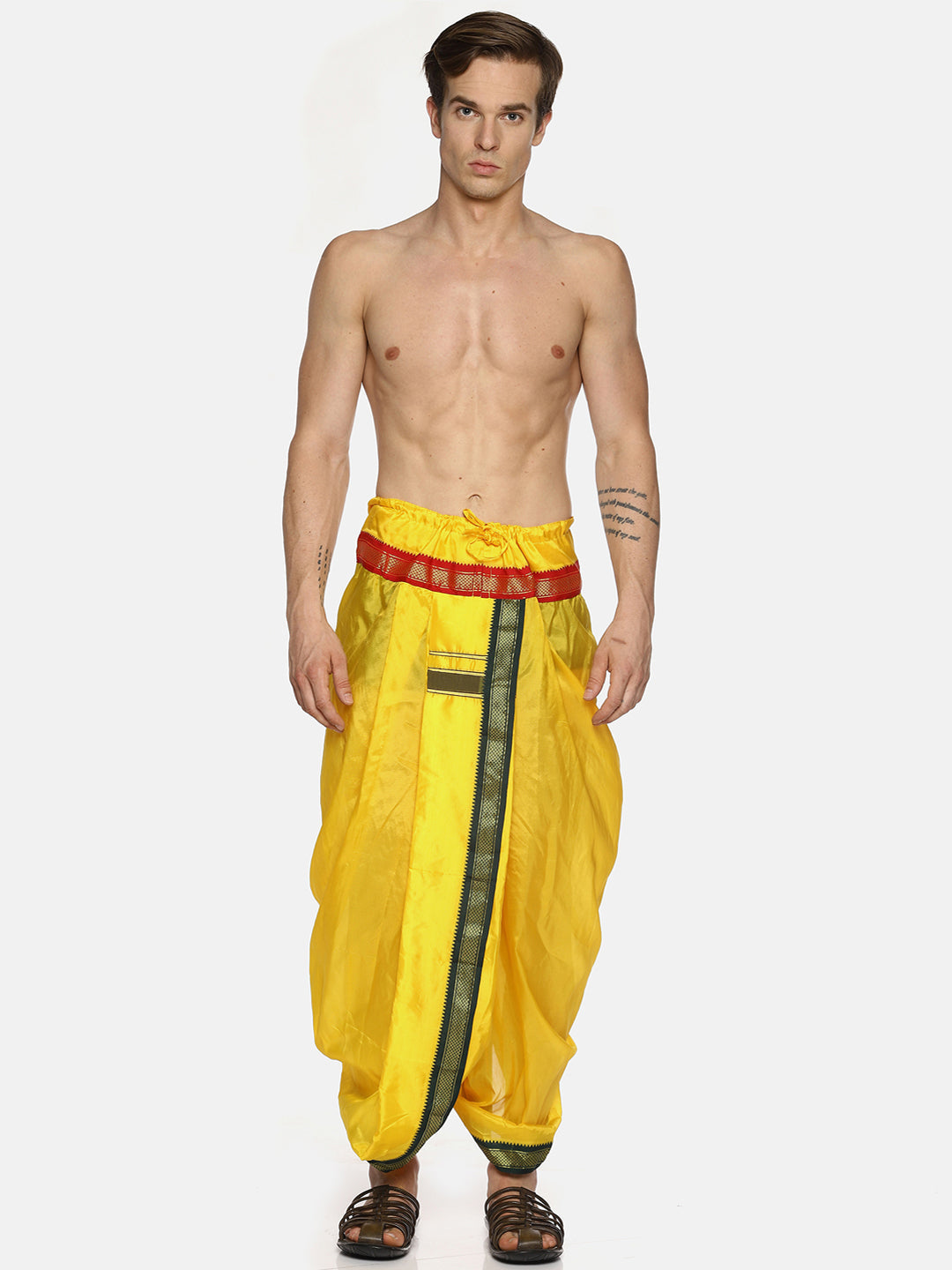 Sethukrishna Men Yellow Solid Readymade Dhoti Pants | Swadesiicart