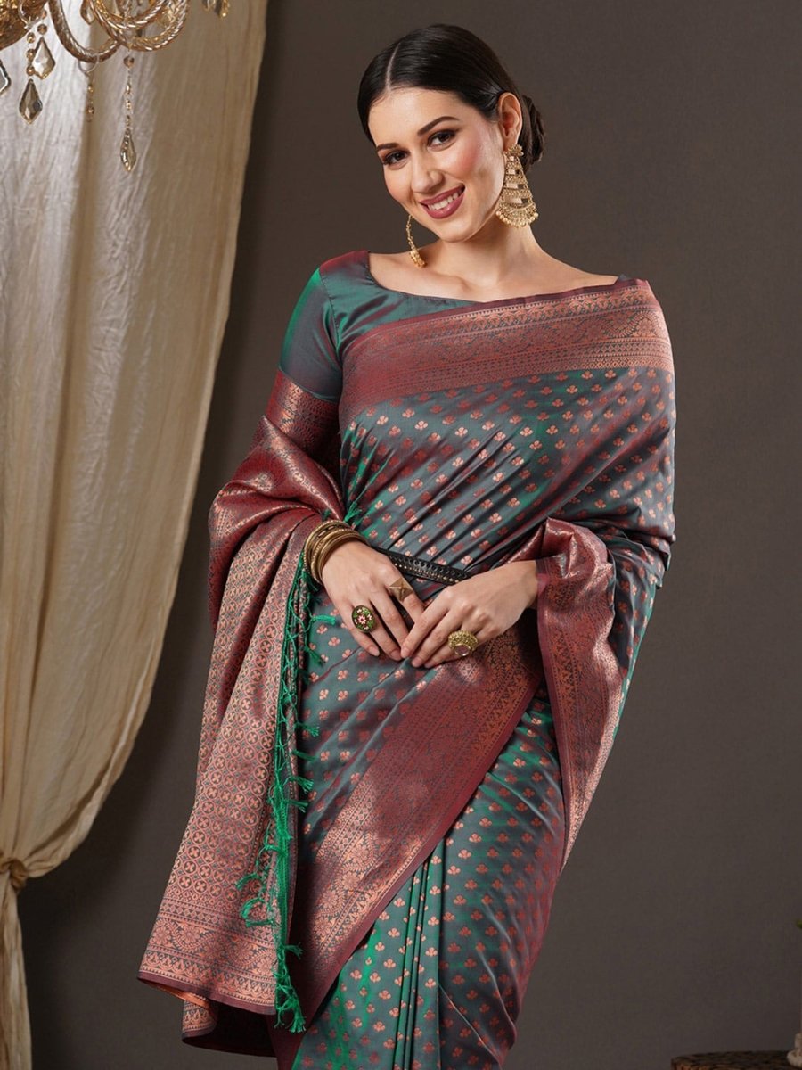 Anouk Floral Zari Banarasi Saree | Swadesiicart