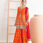 Anaita Orange Chinon Suit With Embroidered Sequins & Mirror Work