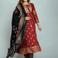 Indian Clothing Women's Red Embroidered Panelled Kurti with Trousers & With Dupatta - NOZ2TOZ - Swadesiicart