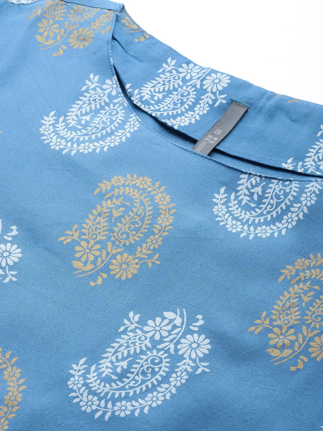 HERE&NOW Women Blue & Golden Paisley Printed Straight Kurta - Swadesiicart