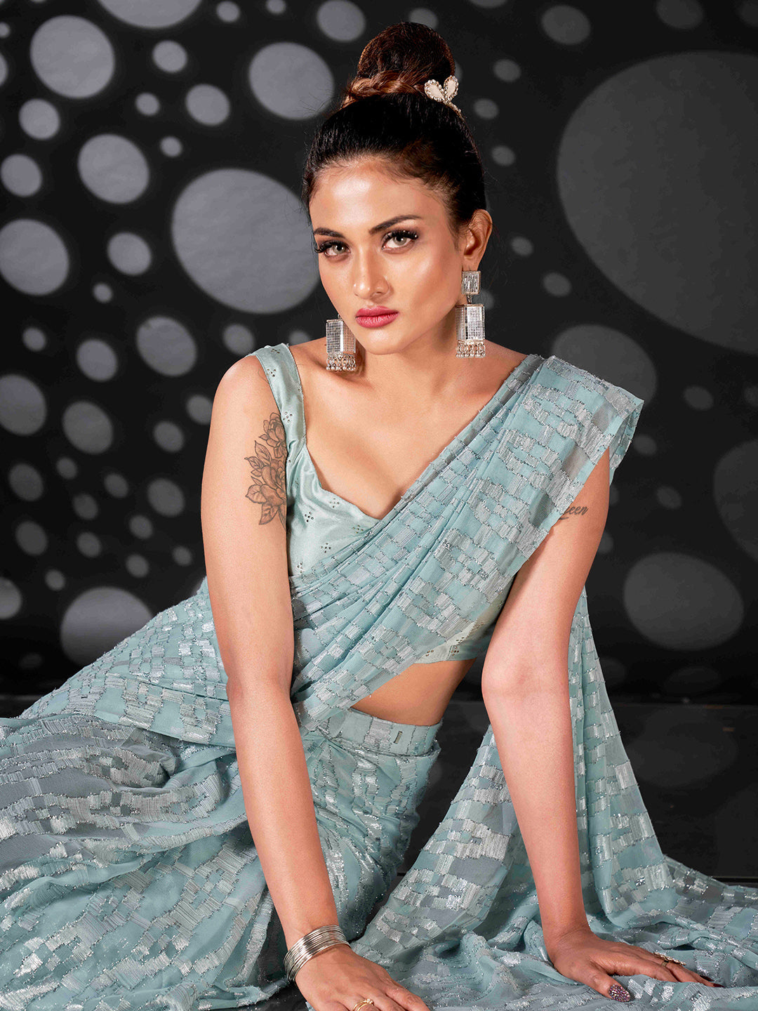 Tikhi Imli Blue Woven Design Ready to Wear Saree | Swadesiicart