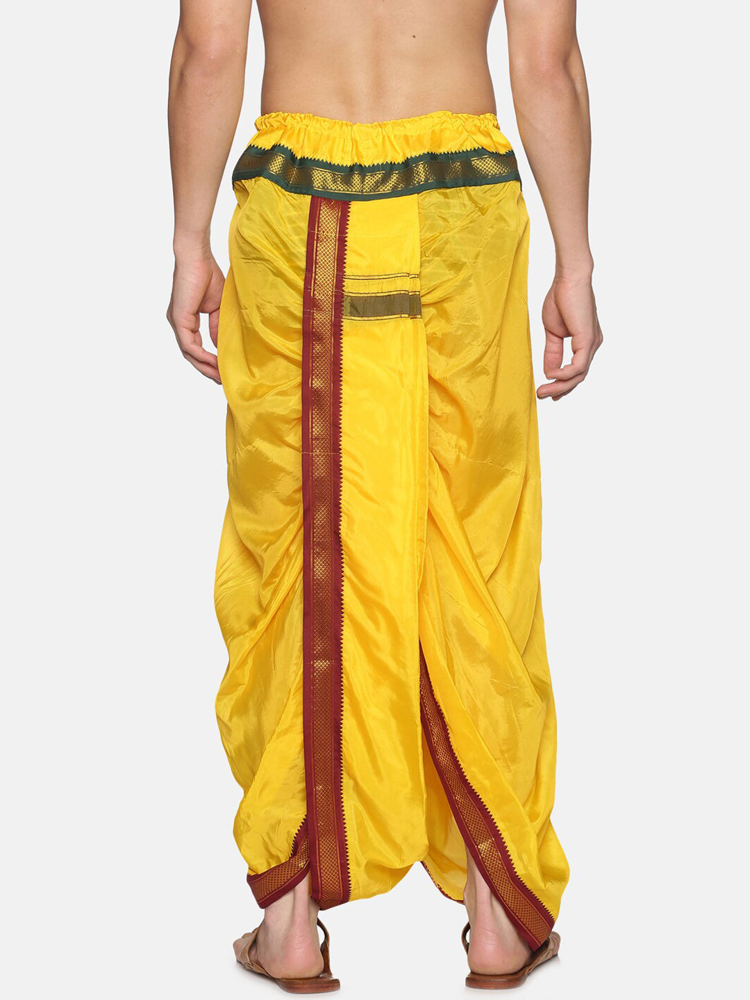 Sethukrishna Men Yellow & Red Readymade Dhoti | Swadesiicart