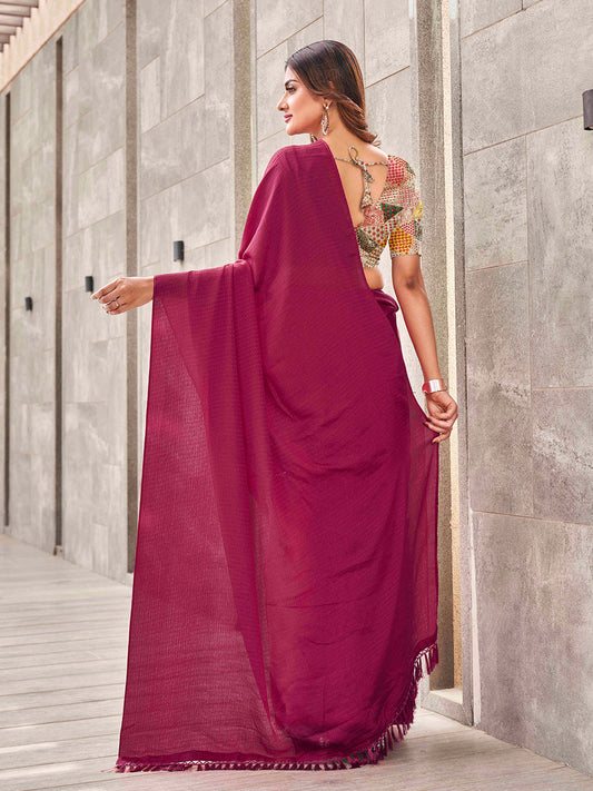 Tikhi Imli Woven Design Tasselled Satin Jacquard Ready to Wear Saree | Swadesiicart
