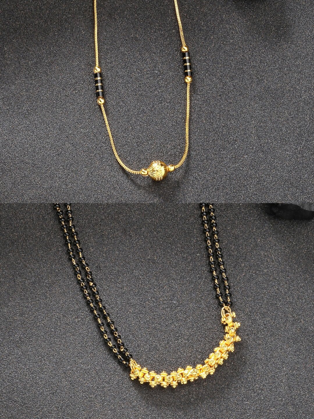 NVR Women's Set of 2 Black Gold-Polished & Beaded Mangalsutra | Swadesiicart