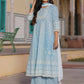 Juniper Women's Powerblue Cambric Floral Printed Anarkali Kurta Sets | Swadesiicart