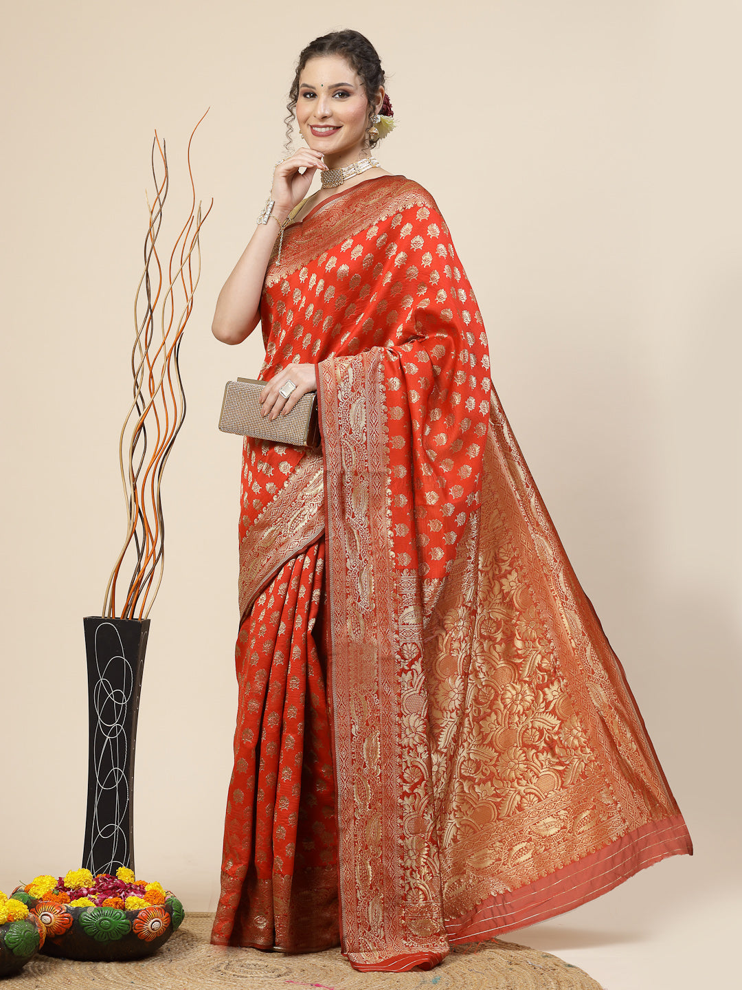 Kalini Ethnic Motifs Woven Design Jacquard Zari Banarasi Saree | Swadesiicart