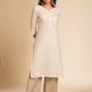 Anouk Off White Printed Mandarin Collar Cotton Straight Kurta - Swadesiicart