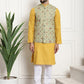 Sojanya Men Mustard Yellow Pure Cotton Kurta with Churidar & Nehru Jacket | Swadesiicart