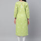 ADA Women Green & White Chikankari Hand Embroidered Straight Sustainable Handloom Kurta | Swadesiicart