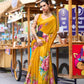 Anaita Mustard Designer Printed Pure Georgette Saree With Blouse