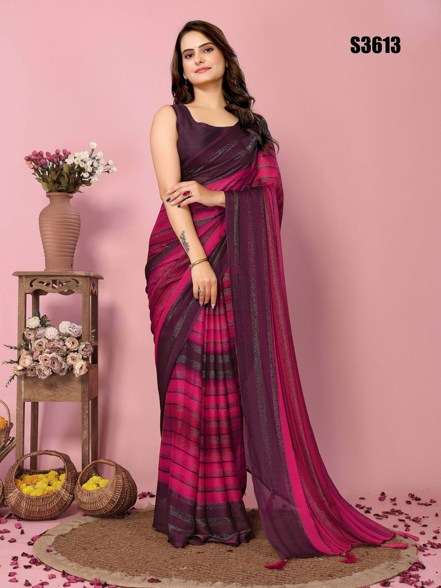 Attractive These Party Wear Ready To Wear Saree - Pink | Swadesiicart