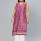 Biba Women Purple & Brown Pure Cotton Ethnic Motifs Printed V-Neck Sleeveless Kurta - Swadesiicart