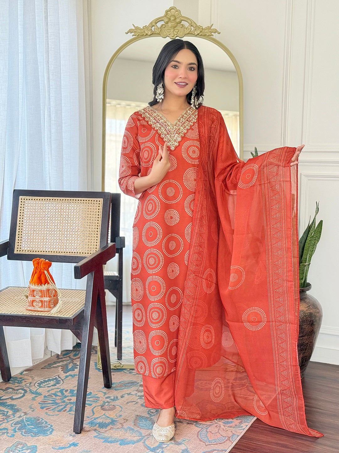 The52 Women's Gorgeous Rayon Embroidery Straight Kurta with Pant And Dupatta Set - Swadesiicart