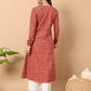 FIORRA Women's Floral Printed Red Cotton A-Line Kurta
