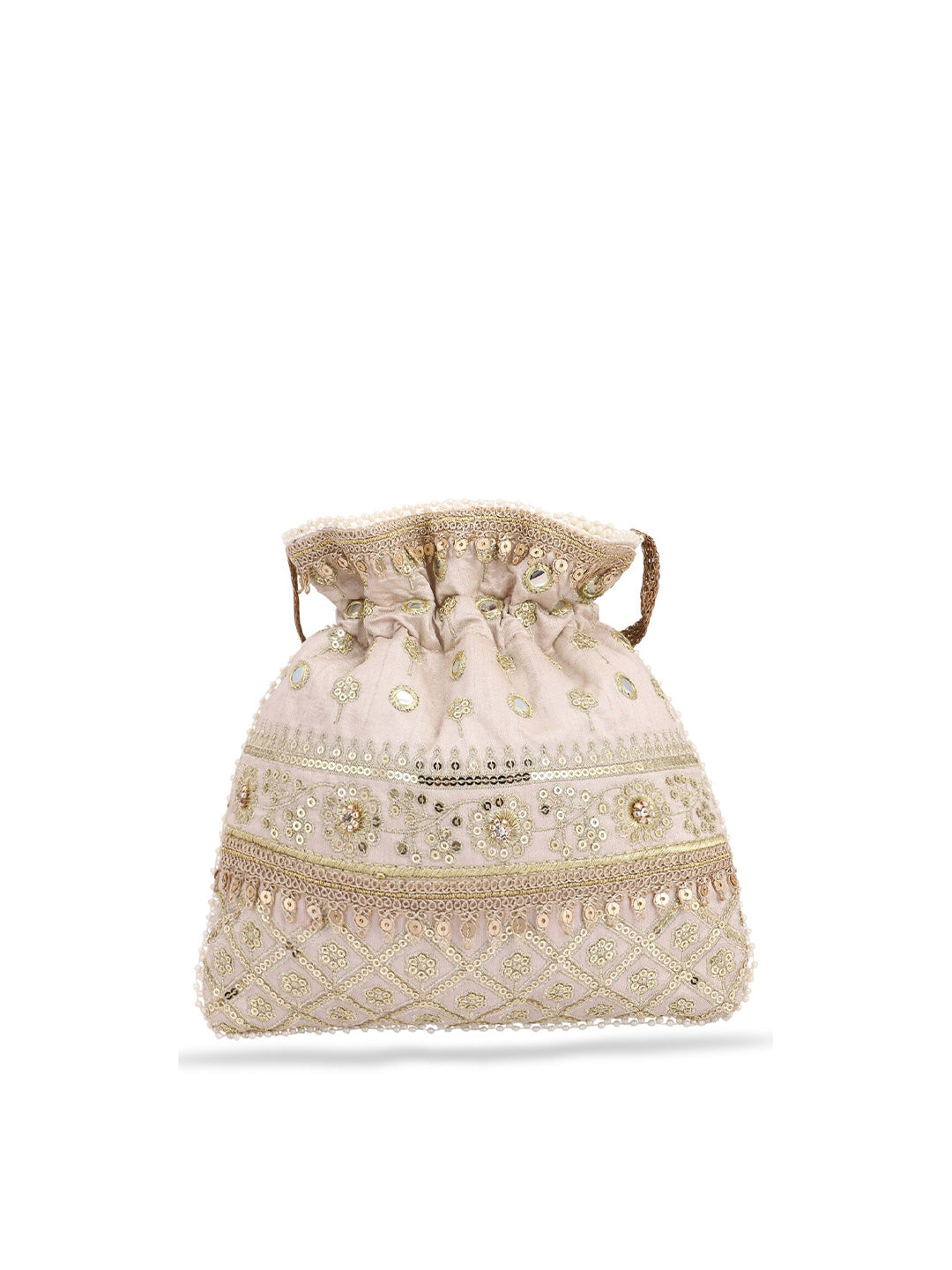 Masq Women Beige & Gold-Toned Embellished Potli - Swadesiicart