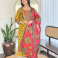 The52 Women's Gorgeous Rayon Printed Flared Kurta with Pant And Dupatta Set - Swadesiicart