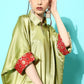 InWeave Women's Olive Red Brocade Satin Boho Kurta Palazzo Set - Swadesiicart