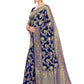 Kalini Navy Blue & Gold-Toned Woven Design Zari Silk Blend Fusion Banarasi Saree | Swadesiicart