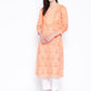 ADA Women Peach-Coloured & White Chikankari Embroidered Sustainable Handloom Kurta with Trousers | Swadesiicart