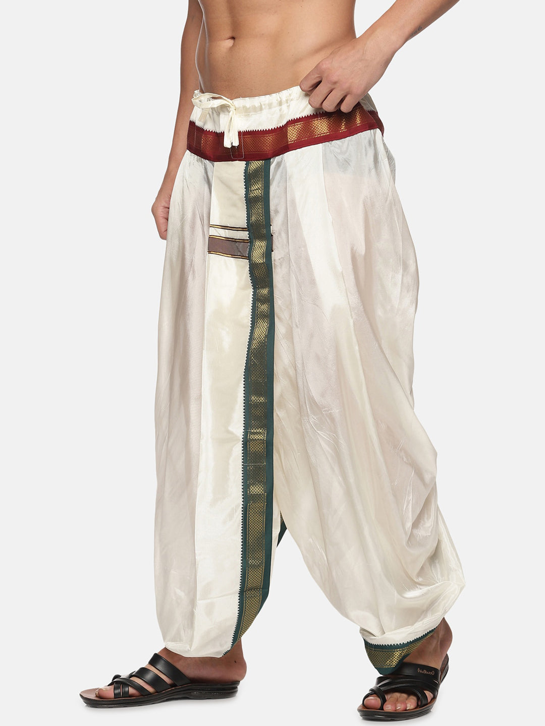 Sethukrishna Men Cream Solid Art Silk Dhotis | Swadesiicart