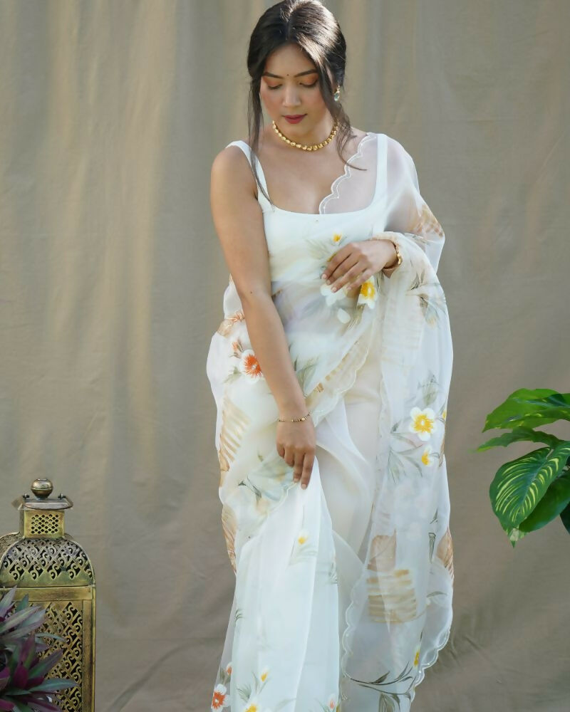 Vamsee Menka Yellow Organza Saree - Swadesiicart