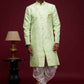 Raivat Ethnic Banarasi Jacquard Embroidery Semi Indo Western Sherwani In Pista Green Colour | Swadesiicart