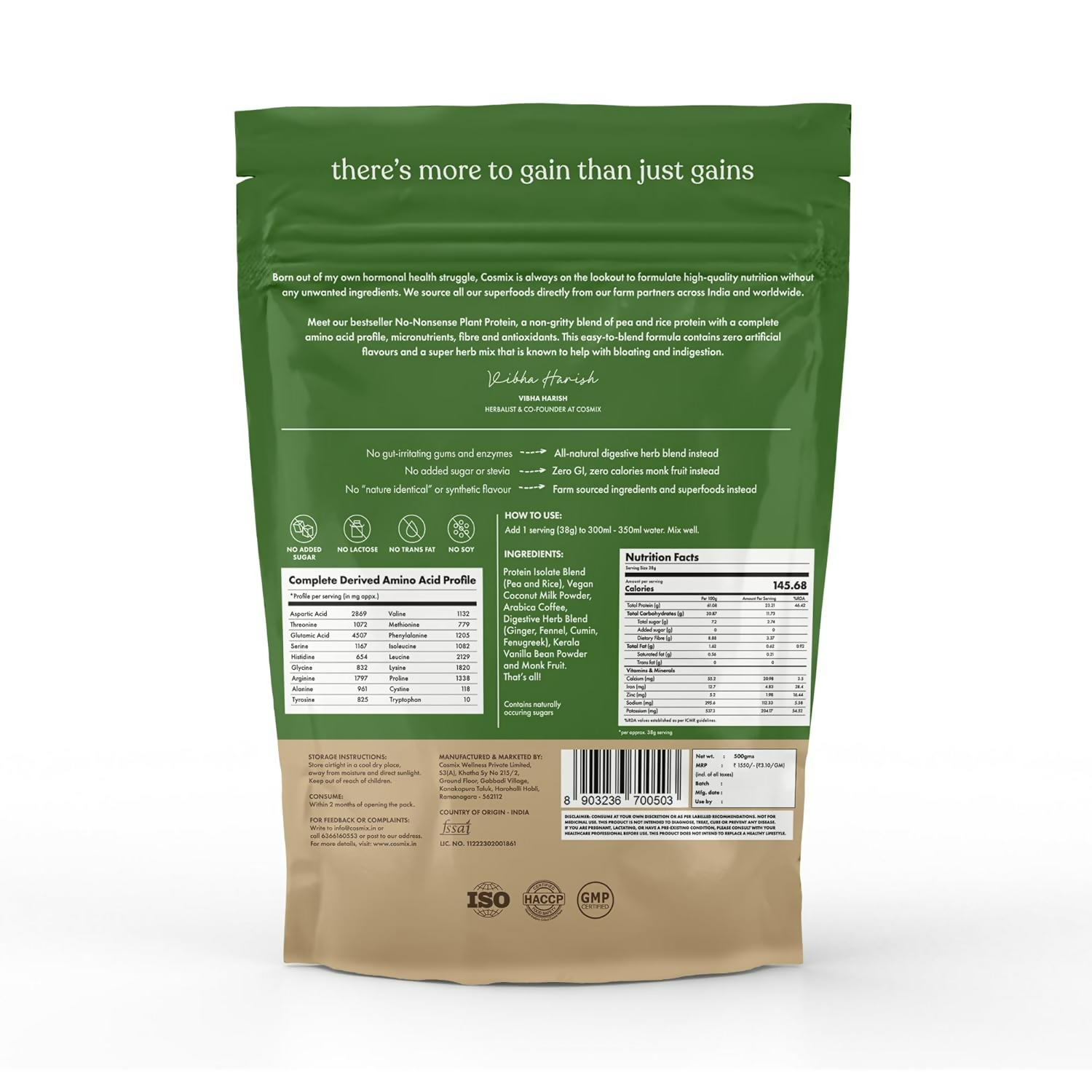 Cosmix No Nonsense Plant Protein Coconut peppermint | Swadesiicart