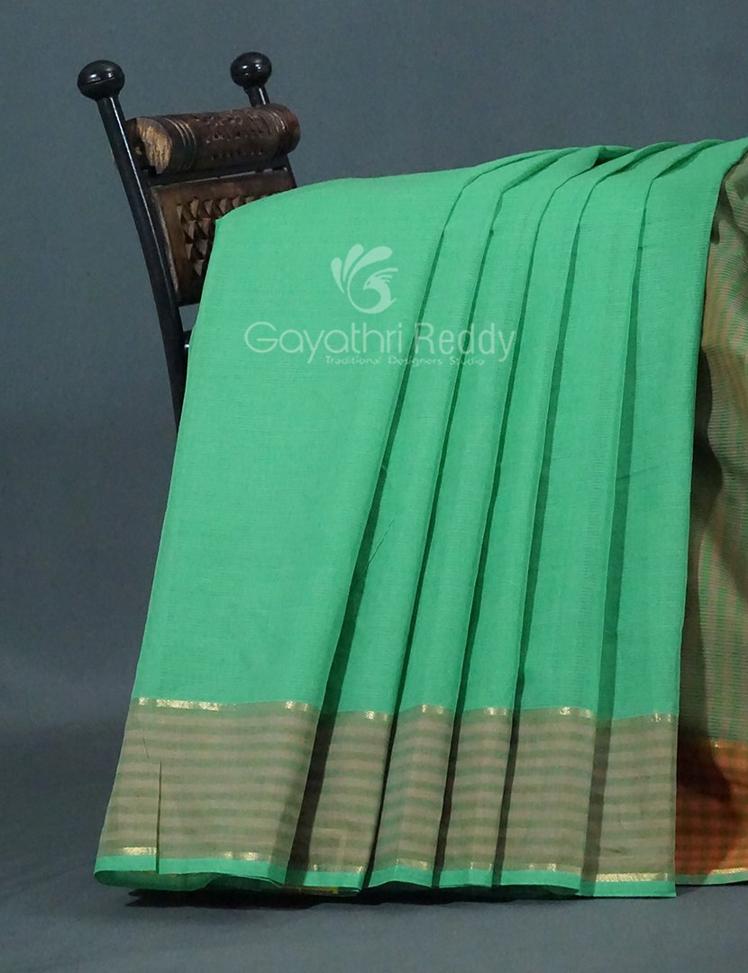Multi Shades of Rama Green Pure Mangalgiri Cotton By Gayathri Reddy Designer Studio | Swadesiicart
