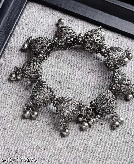 Tehzeeb Creations Women's Traditional Silver Colour Oxidised Bangle - Swadesiicart