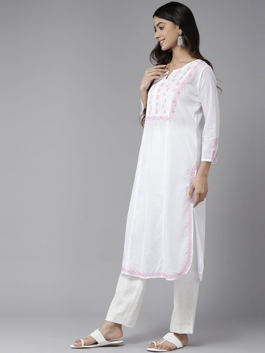 ADA Ethnic Motifs Embroidered Chikankari Cotton Kurta