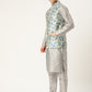 Sojanya Men Grey & Blue Solid Kurta Set with Nehru Jacket | Swadesiicart