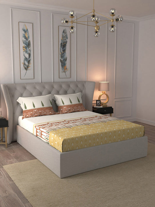 MYTRIDENT Road To Jaipur Brown Cotton 210 TC King Bedsheet & 2 Pillow Covers - Swadesiicart