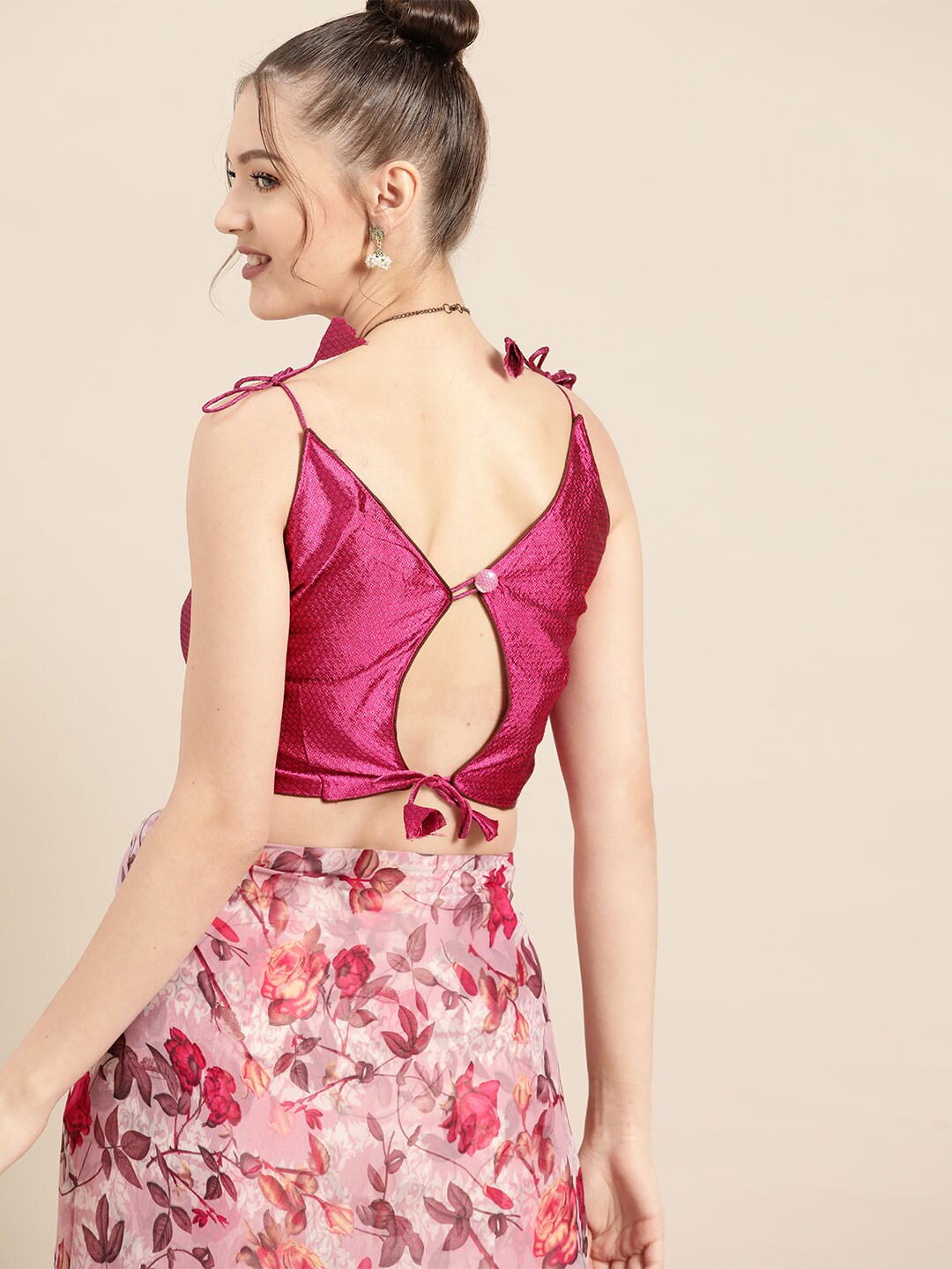 Tikhi Imli Pretty Pink Printed Poly Georgette Saree | Swadesiicart